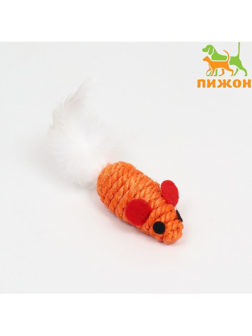Игрушка для кошек «Мышь сизалевая малая», с меховым хвостом, 5.5 см, оранжевая