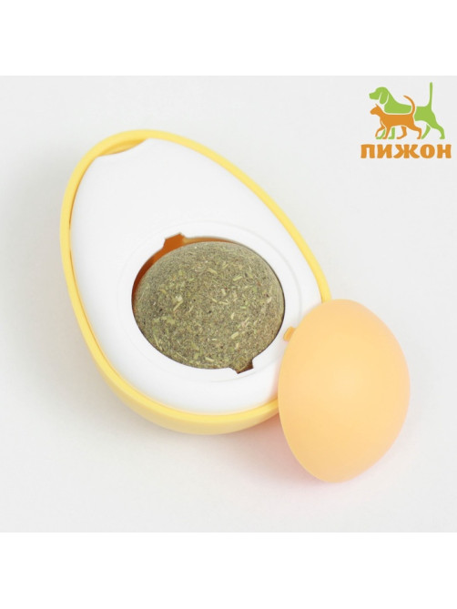 Игрушка с кошачьей мятой для кошки «Яйцо», 6 см, пластик, белая, жёлтая