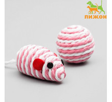 Набор игрушек для кошек: мышь 5 см и шар 4 см, цвет МИКС