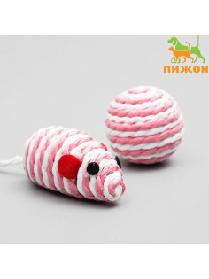 Набор игрушек для кошек: мышь 5 см и шар 4 см, цвет МИКС