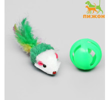 Набор игрушек для кошек: мышь 5 см, шарик с бубенчиком 3.8 см, цвет МИКС