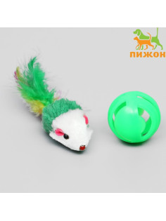 Набор игрушек для кошек: мышь 5 см, шарик с бубенчиком 3.8 см, цвет МИКС
