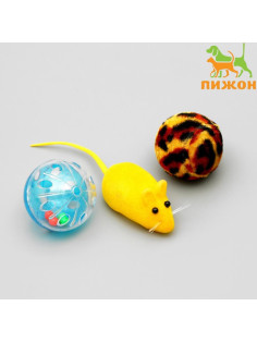 Набор игрушек для кошек: мышь 6 см, 2 шарика, цвет МИКС