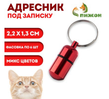 Адресник-капсула под записку, 2.2×1.3 см, фасовка 6 шт., металл, цвет МИКС