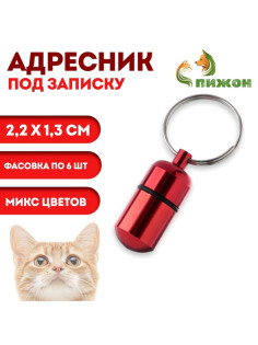 Адресник-капсула под записку, 2.2×1.3 см, фасовка 6 шт., металл, цвет МИКС