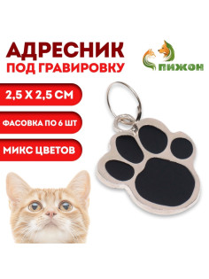 Адресник под гравировку «Лапа», 2.5×2.5 см, фасовка по 6 шт., металл, цвет МИКС