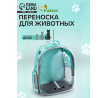 Рюкзак для переноски животных, 31×28×42 см, прозрачный, бирюзовый