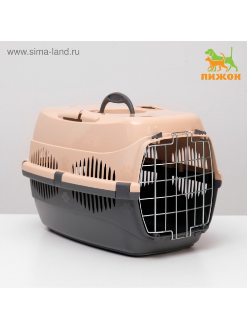 Переноска для животных до 12 кг «Пижон», 49×33×32 см, металлическая дверь, пластик, бежевая, серая