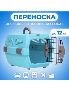 Переноска для животных «Неон», 48×32×29.5 см, вес до 12 кг, пластик, голубая