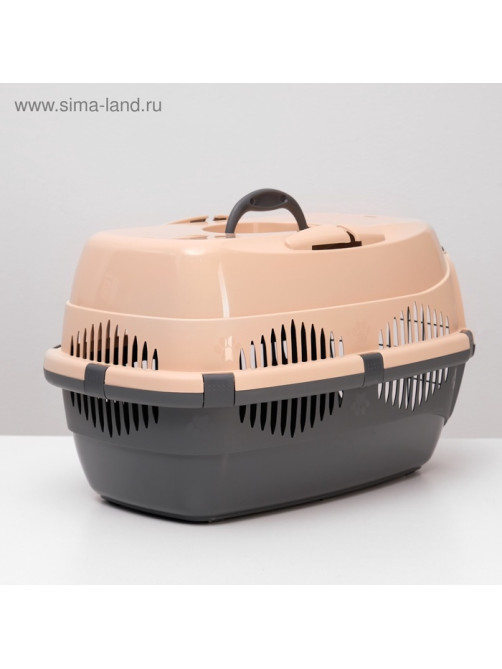 Переноска для животных до 12 кг «Пижон», 49×33×32 см, металлическая дверь, пластик, бежевая, серая