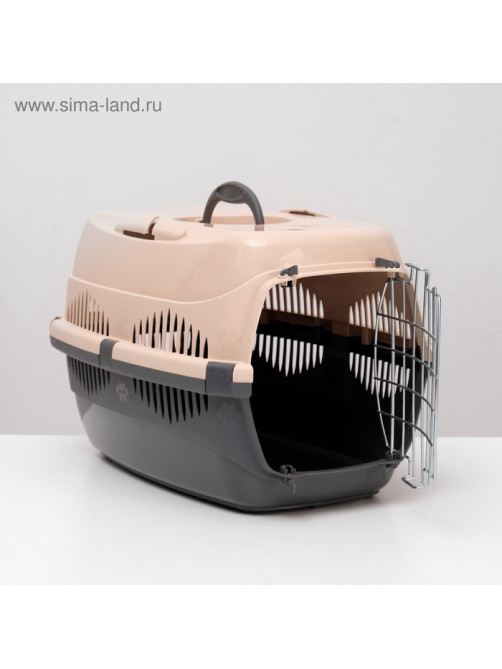 Переноска для животных до 12 кг «Пижон», 49×33×32 см, металлическая дверь, пластик, бежевая, серая
