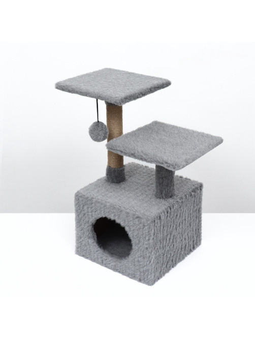 Домик-когтеточка, 53×35×65 см, квадратный, 2 уровня, серый