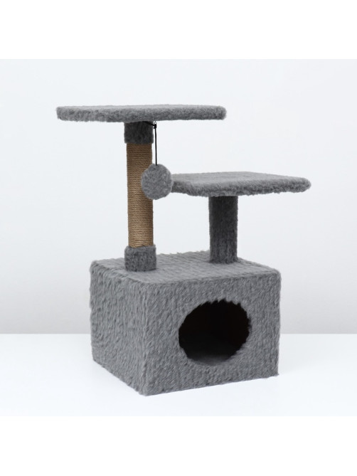 Домик-когтеточка, 53×35×65 см, квадратный, 2 уровня, серый