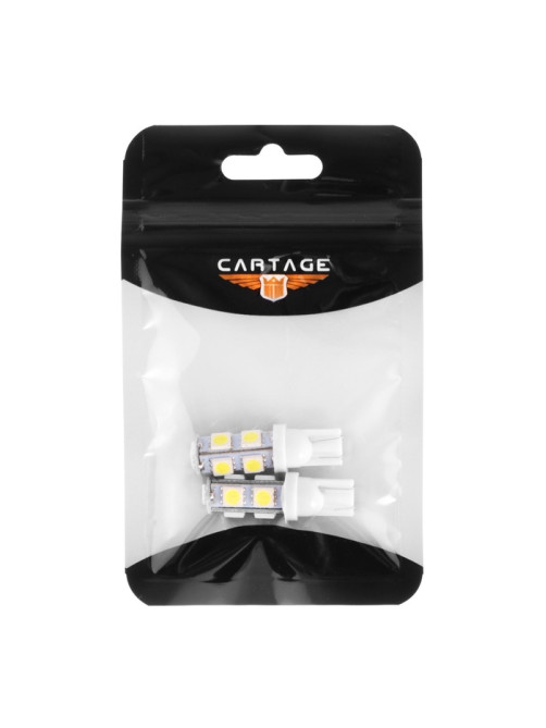 Автолампа Cartage, светодиодная, T10 W5W, 12 В, 9 SMD-5050, набор 2 шт.