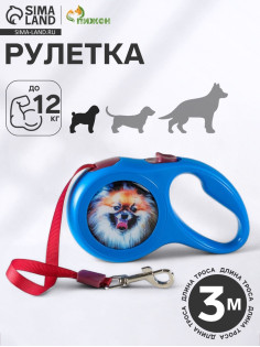 Рулетка с принтом «Милашка», 3 м, вес животного до 12 кг, синяя