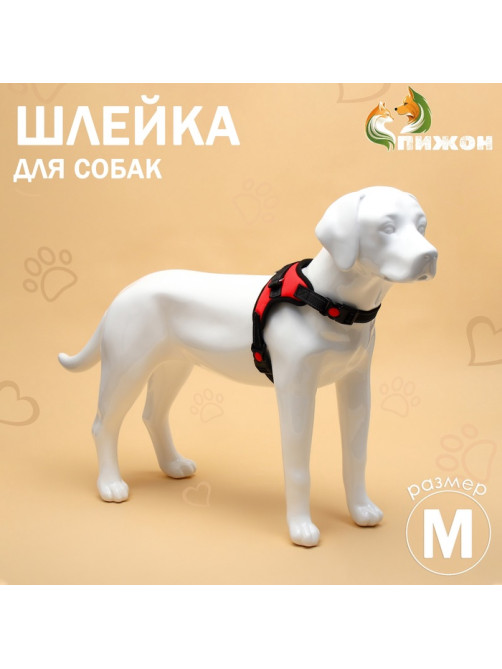 Шлейка К7, размер М, ОГ 52-66 см, вес 9.5-17.5 кг, мягкая, светоотражающая, красная