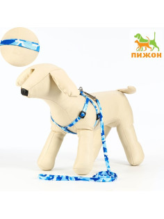 Шлейка с поводком «Камуфляж», ширина 1 см, шлейка 21-35 см, поводок 120 см, капрон, синяя, голубая