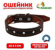 Ошейник кожаный «Строгий шип», 65×3 см, ОШ 40-55 см, чёрный