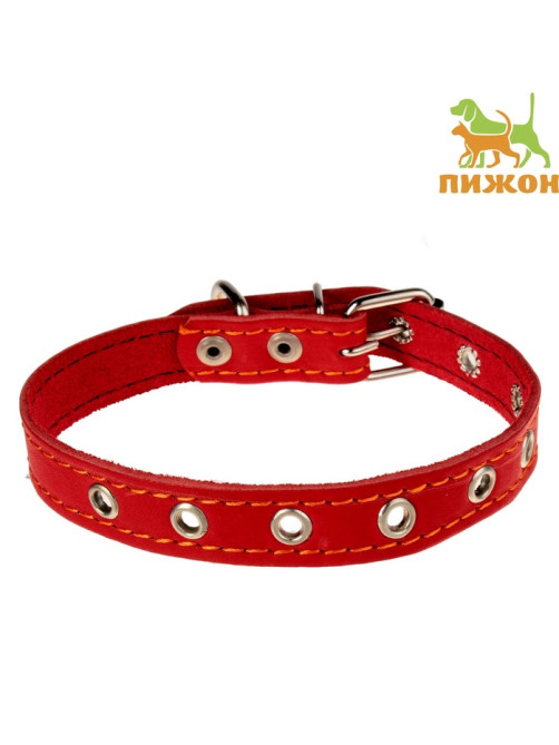 Ошейник кожаный однослойный безразмерный, 45×2 см, ОШ 18-39 см, красный