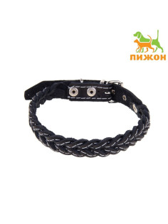 Ошейник плетёный, 42×2 см, ОШ 35-45 см, кожа, цвет МИКС