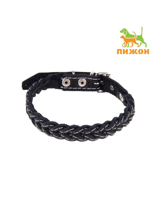 Ошейник плетёный, 42×2 см, ОШ 35-45 см, кожа, цвет МИКС