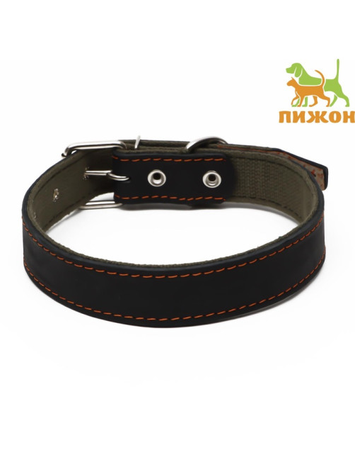 Ошейник комбинированный кожа/брезент, 69×3.5 см, ОШ 45-60 см, чёрный