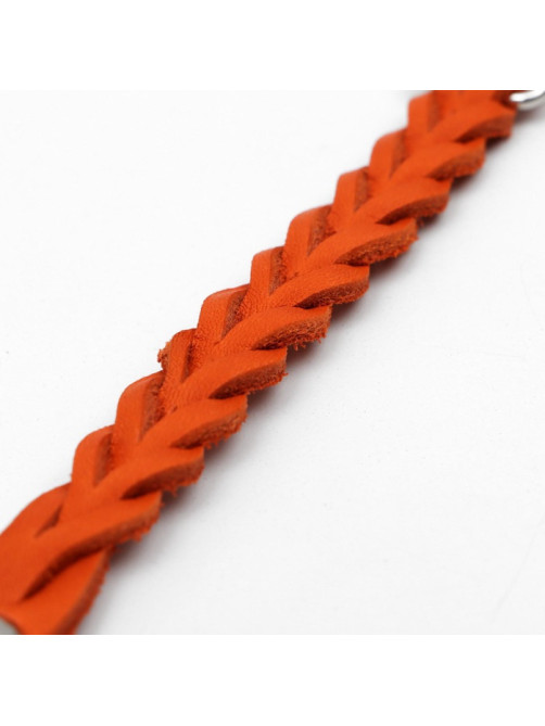 Ошейник, 1.2×36 см, ОШ 20-30 см, плетёный, кожа, оранжевый