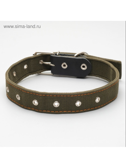 Ошейник брезентовый двухслойный, безразмерный, 72×3.5 см, ОШ 45-60 см, хаки