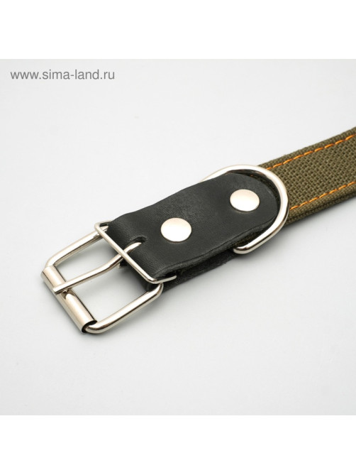 Ошейник брезентовый двухслойный, безразмерный, 72×3.5 см, ОШ 45-60 см, хаки