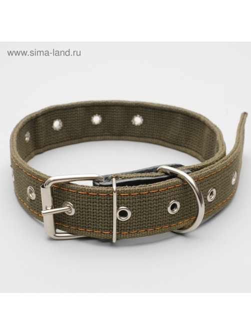 Ошейник брезентовый двухслойный, безразмерный, 72×3.5 см, ОШ 45-60 см, хаки