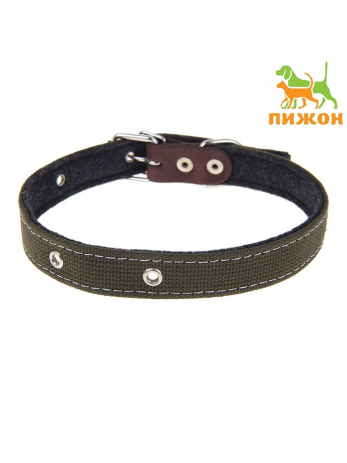 Ошейник брезентовый на фетре, 62×2.5 см, ОШ 30-55 см, тёмно-зелёный