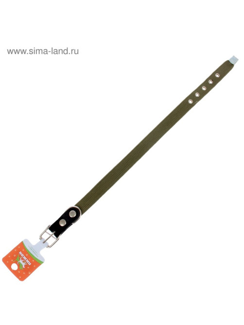 Ошейник брезентовый однослойный, 57×2.5 см, ОШ 35-45 см, хаки