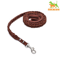 Поводок плетёный «Коса», 1.25 м × 1.1 см, кожа, коричневый