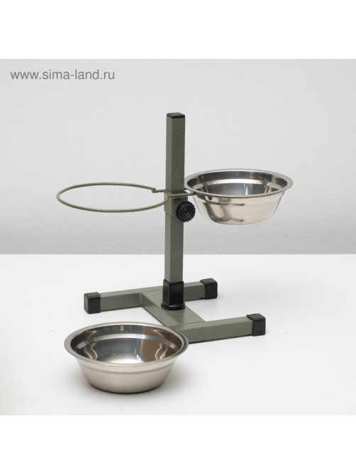 Подставка с мисками, 2×500 мл, высота 30 см, разборная, зелёная