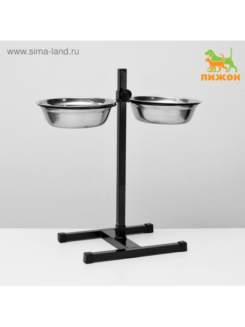 Подставка с мисками, 2×1.5 л, высота 50 см, разборная, чёрная