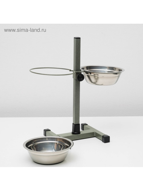 Подставка с мисками, 2×700 мл, высота 40 см, разборная, зелёная