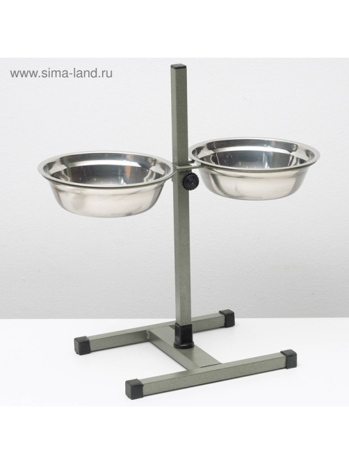 Подставка с мисками, 2×1.5 л, высота 50 см, разборная, зелёная