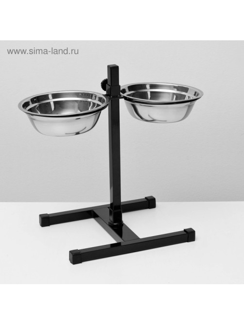 Подставка с мисками, 2×1 л, высота 40 см, разборная, чёрная