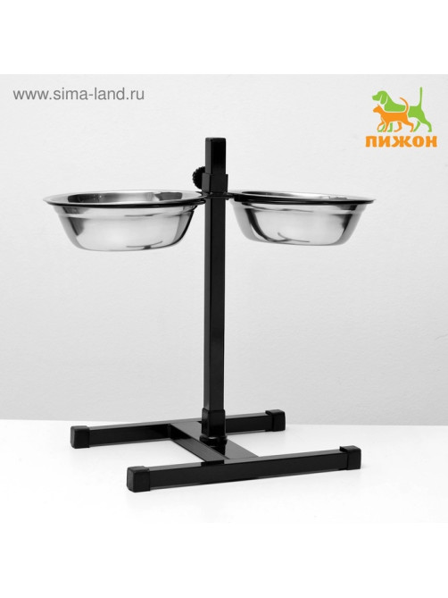 Подставка с мисками, 2×1 л, высота 40 см, разборная, чёрная