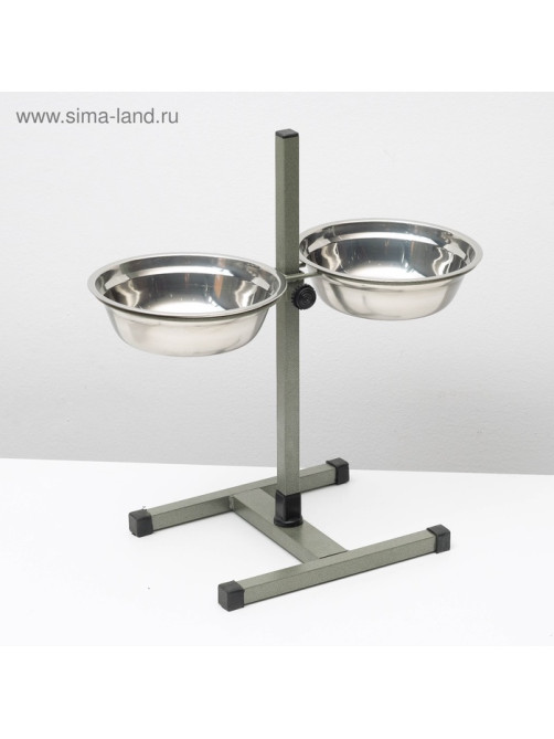 Подставка с мисками, 2×1.5 л, высота 50 см, разборная, зелёная
