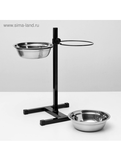 Подставка с мисками, 2×1.5 л, высота 50 см, разборная, чёрная
