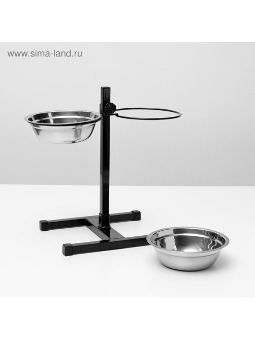Подставка с мисками, 2×1 л, высота 40 см, разборная, чёрная