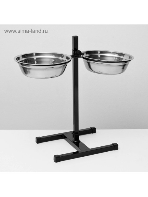 Подставка с мисками, 2×2 л, высота 50 см, разборная, чёрная