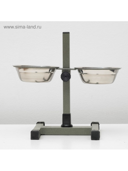 Подставка с мисками, 2×350 мл, высота 30 см, разборная, зелёная