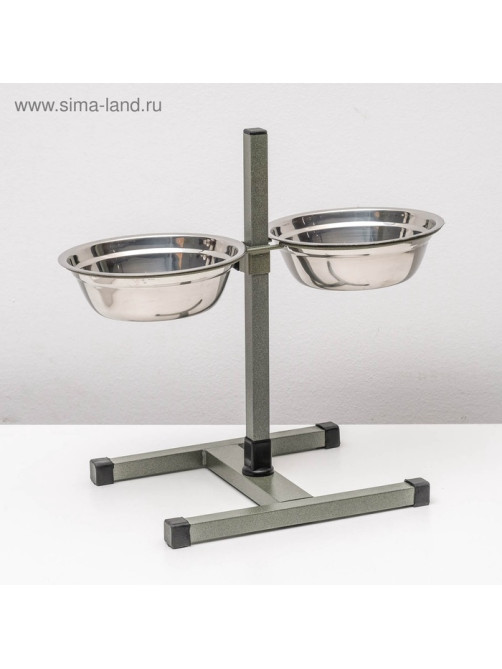 Подставка с мисками, 2×1 л, высота 40 см, разборная, зелёная