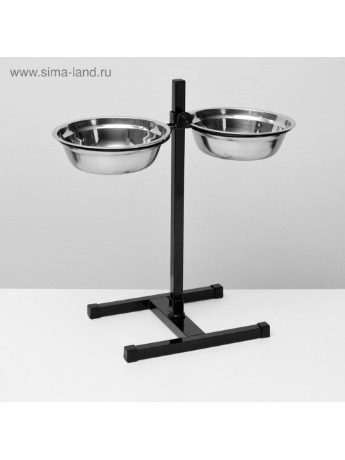 Подставка с мисками, 2×1.5 л, высота 50 см, разборная, чёрная