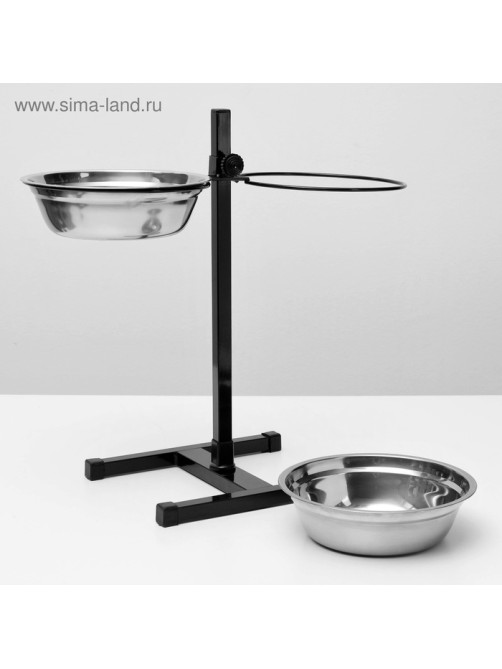 Подставка с мисками, 2×2 л, высота 50 см, разборная, чёрная