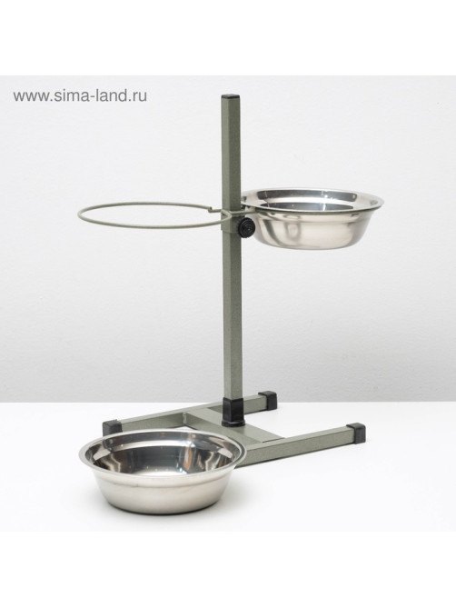 Подставка с мисками, 2×1.5 л, высота 50 см, разборная, зелёная
