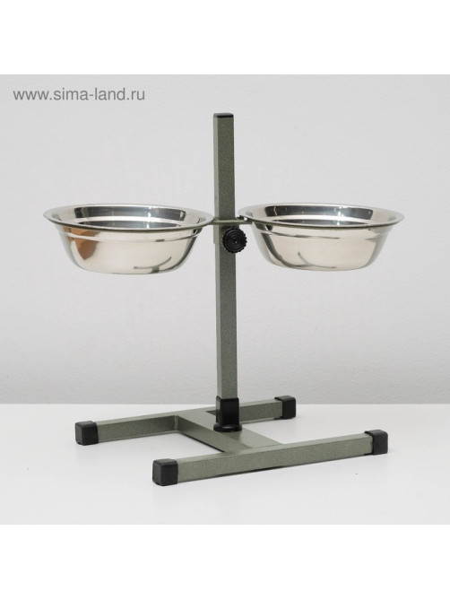 Подставка с мисками, 2×1 л, высота 40 см, разборная, зелёная