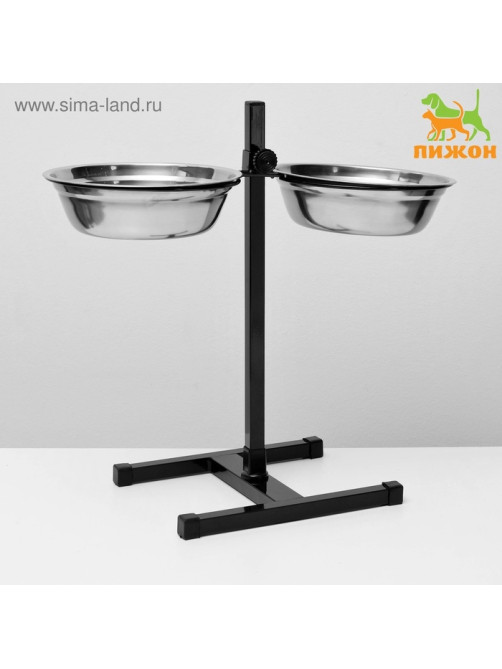 Подставка с мисками, 2×2 л, высота 50 см, разборная, чёрная